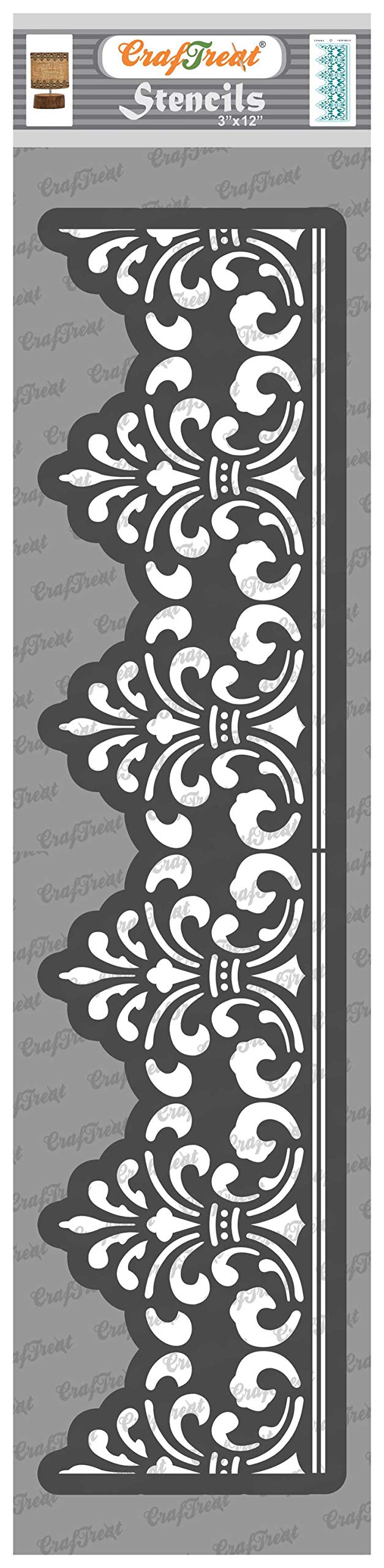 CrafTreat Reusable Decorative Border Stencils for Painting on Wood - Border 21-3x12 Inch - Floral Design Border Stencils for Painting Furniture - Borders Damask Stencil for FloorTile