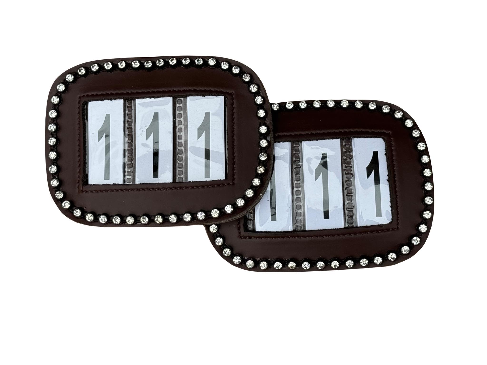 Competition Number Holder 3 Digit for bridles and Saddle pads with Rhinestones (Brown)