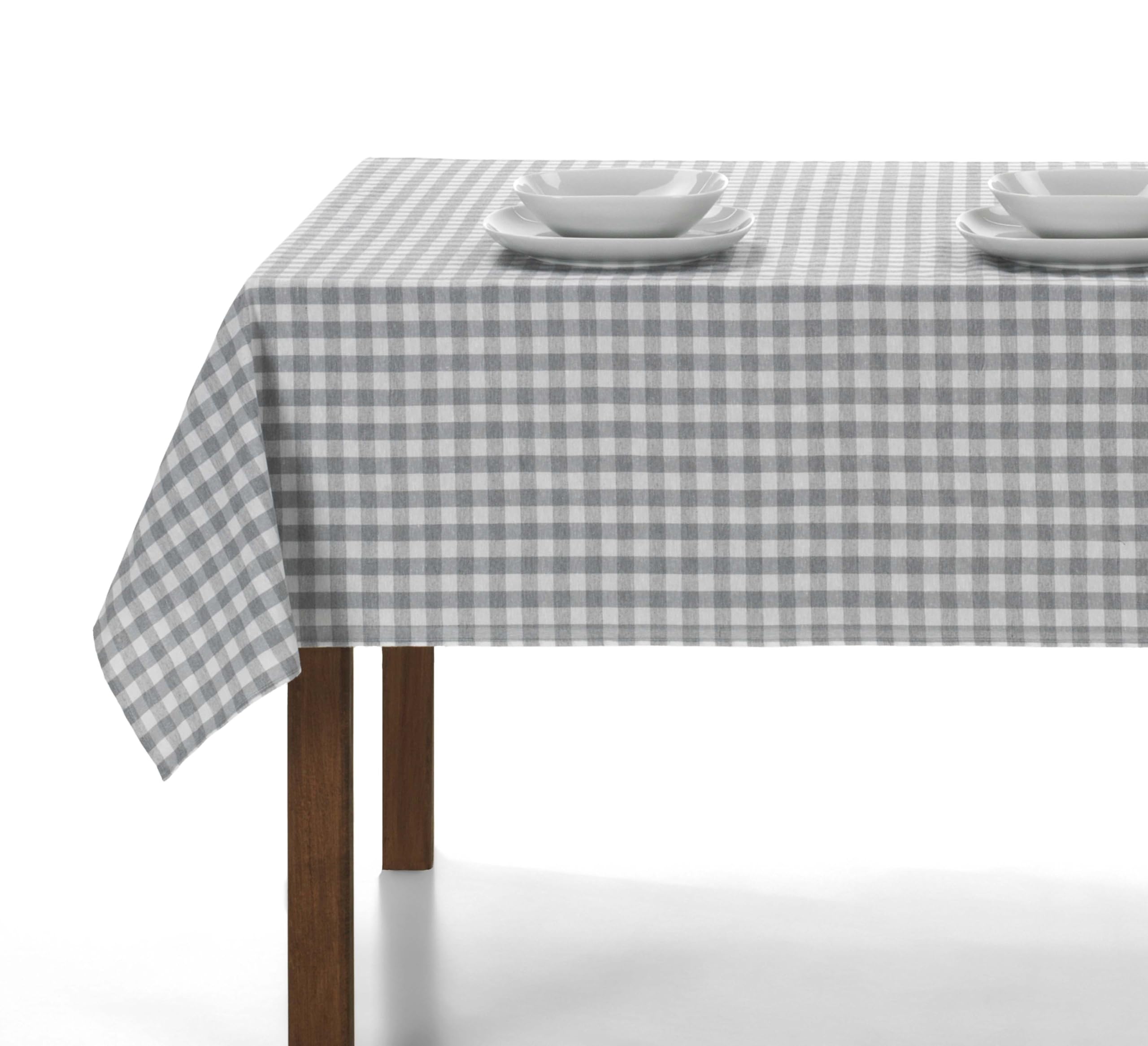 LAN&LAN - Vichy Rectangular Checkered Fabric Tablecloth, Indoor and Outdoor Tablecloth; Dining Room, Garden, Camping, Sand and Picnic with Different Sizes and Models to Choose From (140 x 250, Grey) — image 1