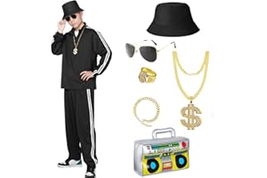Alaiyaky 80s Costume Retro Tracksuit 90s Hip Hop Costumes Rapper Outfit Shell Suit Party Dress for Men