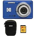 KODAK PIXPRO Friendly Zoom FZ55-BL 16MP Digital Camera with 5X Optical Zoom 28mm Wide Angle and 2.7" LCD Screen (Blue) Bundle with Protective Case, 32GB Memory Card (3 Items)