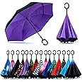 SIEPASA 49/56 Inch Inverted Reverse Upside Down Umbrella, Extra Large Double Canopy Vented Windproof Waterproof Stick Golf Umbrellas with C-shape Handle.
