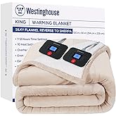 Westinghouse Electric Blanket King, Heated Blanket King Size with 10 Heating Levels and 1 to 12 Hours Heating Time Settings, Flannel to Sherpa Reversible, Machine Washable (90" x 100", Beige)