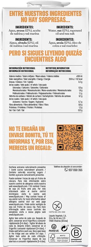 Bebida Vegetal de Avena Barista - especial para el café, pack de 6 x 1L