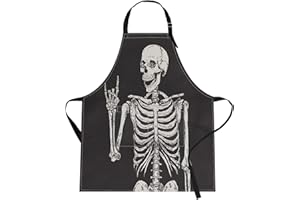 Britimes Skeleton Rock Skull Halloween Apron Home Kitchen Cooking Baking Gardening for Women Men with Pockets 32x28 inch