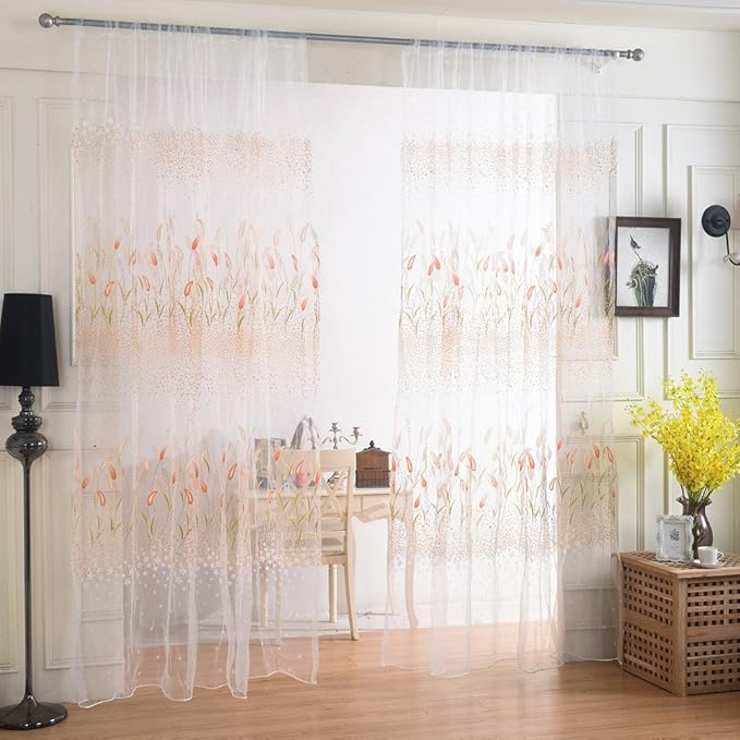 Qutenessing Beautiful Willow Voile Tul Cortina Cortina de Hilos Ventana