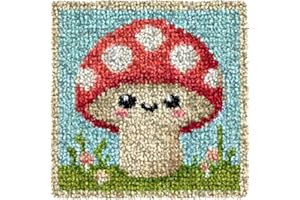 Numptain Latch Hook Kits for Adults,DIY Rug Crafts Mushroom Pattern Color Printed Canvas,Latch Hook Kits for Beginners Handmade Needlework Crafts Home Decoration,12"x12"