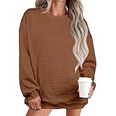 ONLYSTORY Womens Oversized Waffle Knit Sweatshirts Casual Long Sleeve Crewneck Pullover Tops