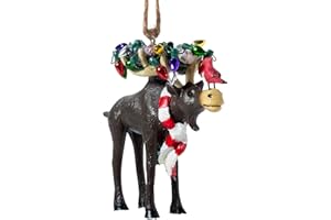 Cape Shore Holiday Moose in Scarf and Cardinal with Nest and Christmas Lights Resin Ornament