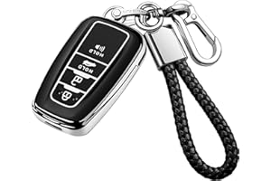 Tukellen for Toyota Key Fob Cover with Keychain,Special Soft TPU Key Case Protector Compatible with 2020-2022 Highlander Corolla Prius,2018-2024 RAV4 Camry Avalon C-HR GT86-Silver