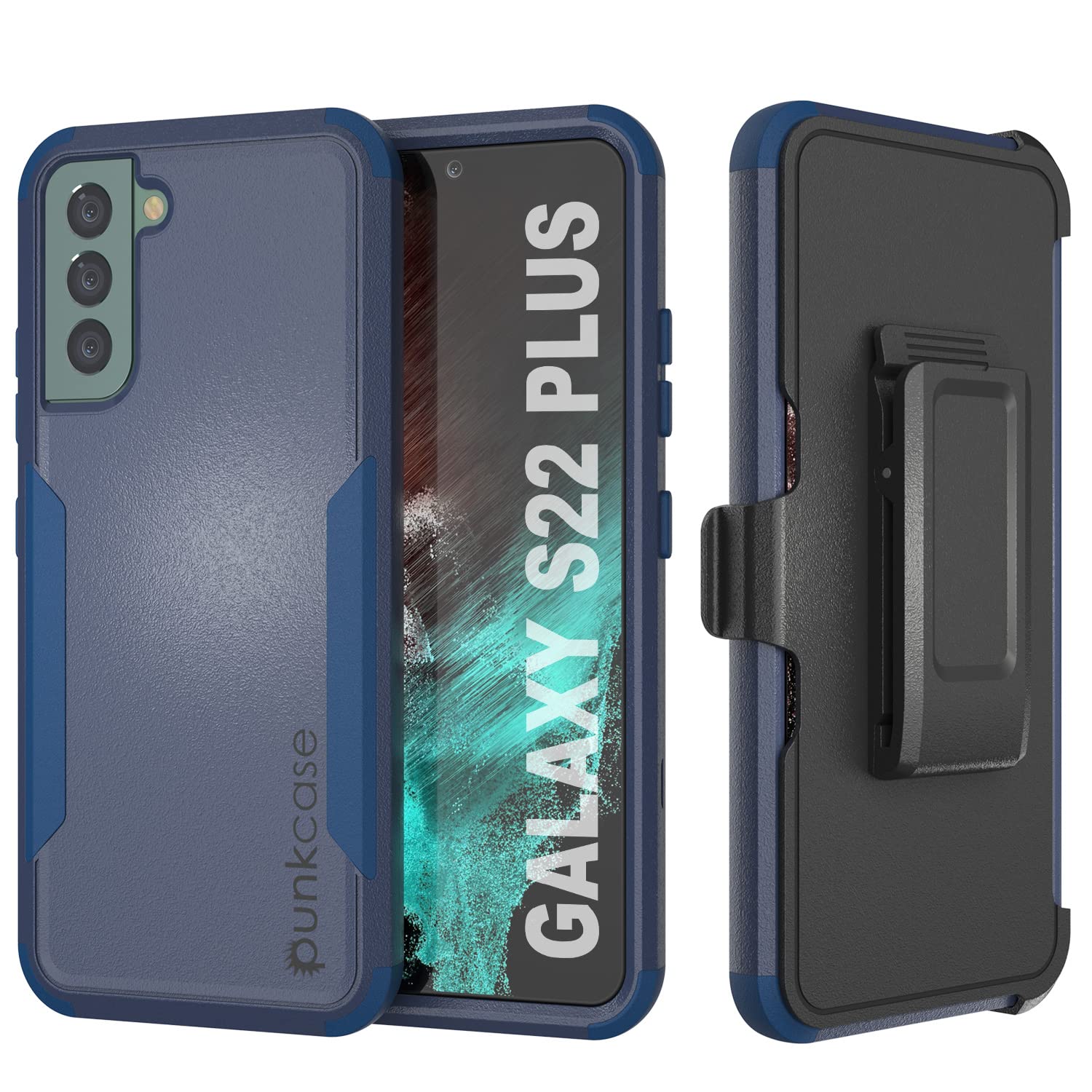 Punkcase Galaxy S22 Plus Belt Clip Holster Case [Patron Series] 4-1 Rugged & Protective Multilayer Phone Cover W/Integrated Kickstand for Galaxy S22 Plus 5G (6.6") (2022) [Navy]
