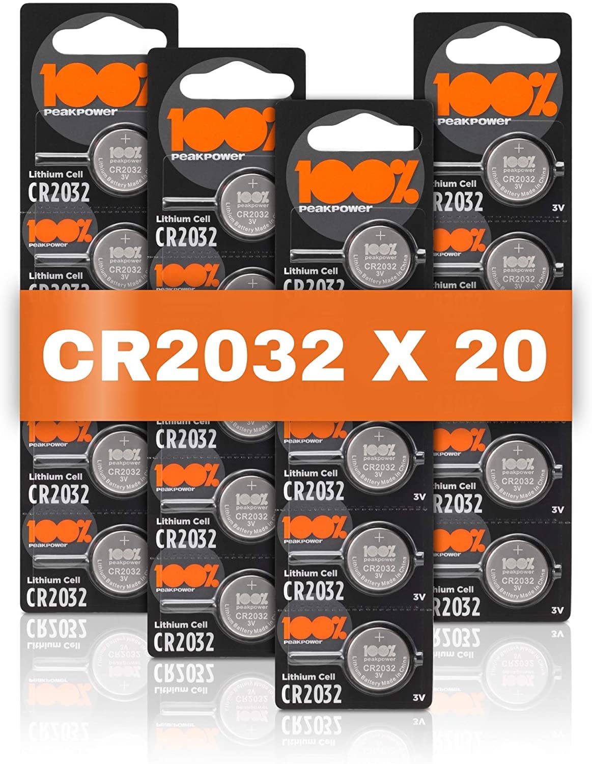 100% PeakPower CR2032 Batteries 3V Lithium - 2032 DL2032 ECR2032 Battery Replacement - Button Cell Coin Battery for Car Key Fob, Remote, Scales, AirTag, Computer Motherboard & LED lights