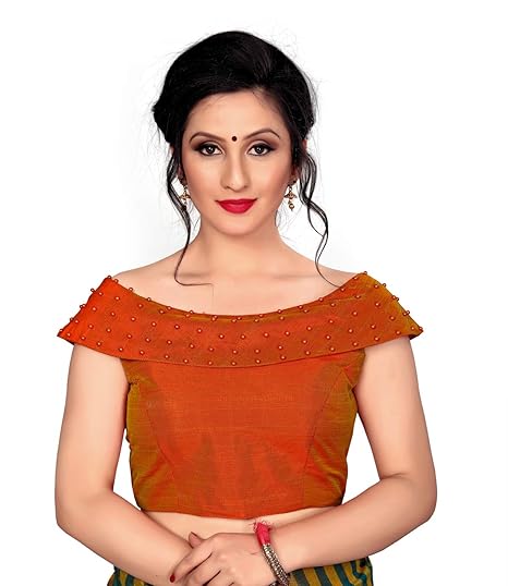 Women's Orange Silk Blouse With Boat Neck (FD-BL-20008-Orange)_36