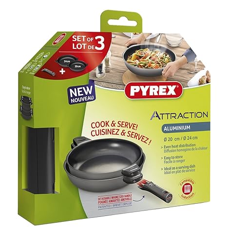 Pyrex Attraction - Set de 2 sartenes antiadherentes con Mango extraíble y asa (Apta para