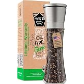 HOME EC Original Stainless Steel Salt or Pepper Grinder 1pk - Adjustable Ceramic Sea Salt Grinder or Pepper Mill - Tall Glass Spice Shaker - Spice Mill w/EBook