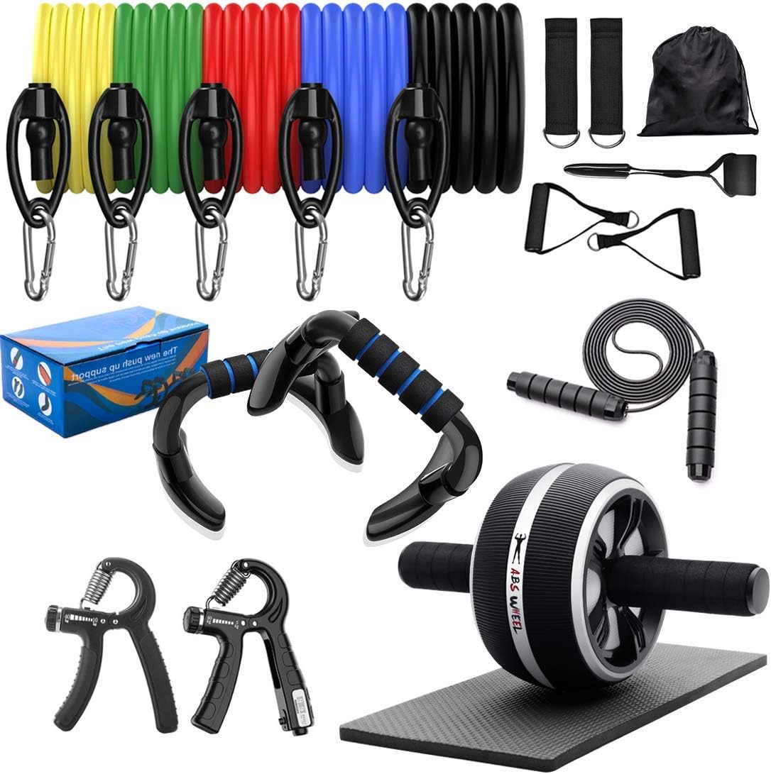 8-in-1 Resistance Bands Set Exercise Bands AB Wheel Roller with Knee Pad Push Up Bars Hand Grip Strengthener Adjustable Skipping Jump Rope Home Gym Workout Exercise Equipment for Men Women : Sports & Outdoors