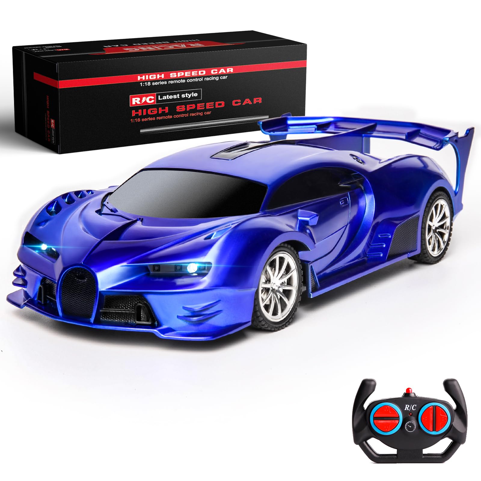 Photo 1 of KULARIWORLD Remote Control Car 1/18 High Speed RC Cars Toys for Boys Girls Vehicle Racing Hobby with Headlight Xmas Birthday Gifts for Kids (Blue)