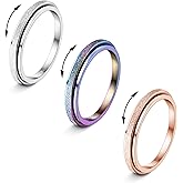 Diamday Fidget Rings for Women Men -2 4mm Titanium Steel Spinner Ring for Anxiety Stress Relief Glitter Sandblast Spinning Figit Anxiety Jewelry for Women Gifts