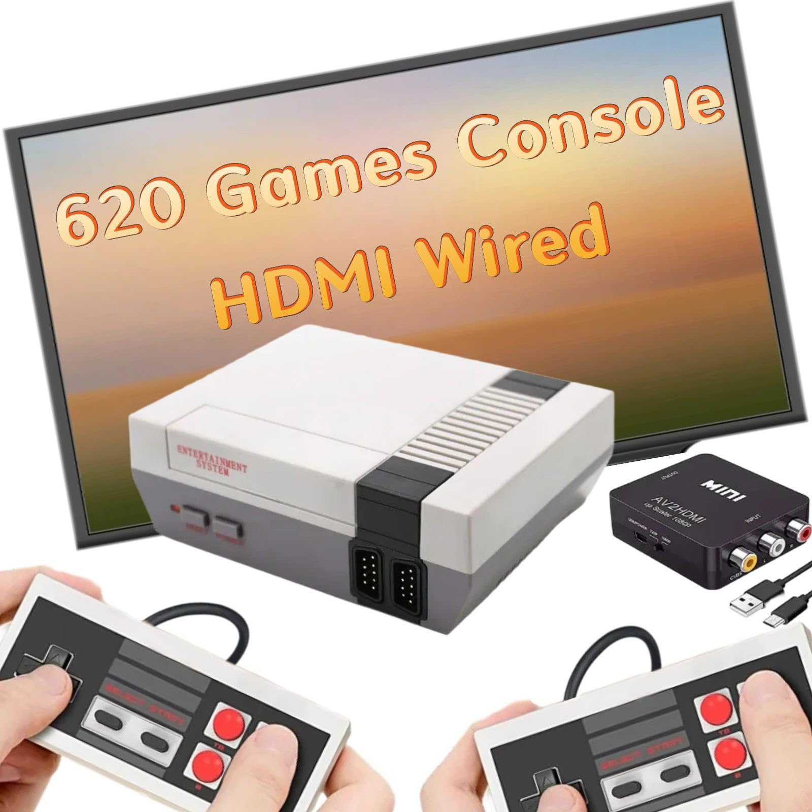 Retro Game Console with 620 Video Games,Classic Mini Game System with Wired Controller,HDMI and AV Output Plug and Play Video Gaming Consoles