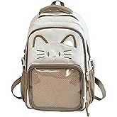 Kawaii Cat Ita Bag Backpack with Pin Badge Display Stylish Travel Bag for Women, Lightweight Design for Fashion Lovers (Brown)