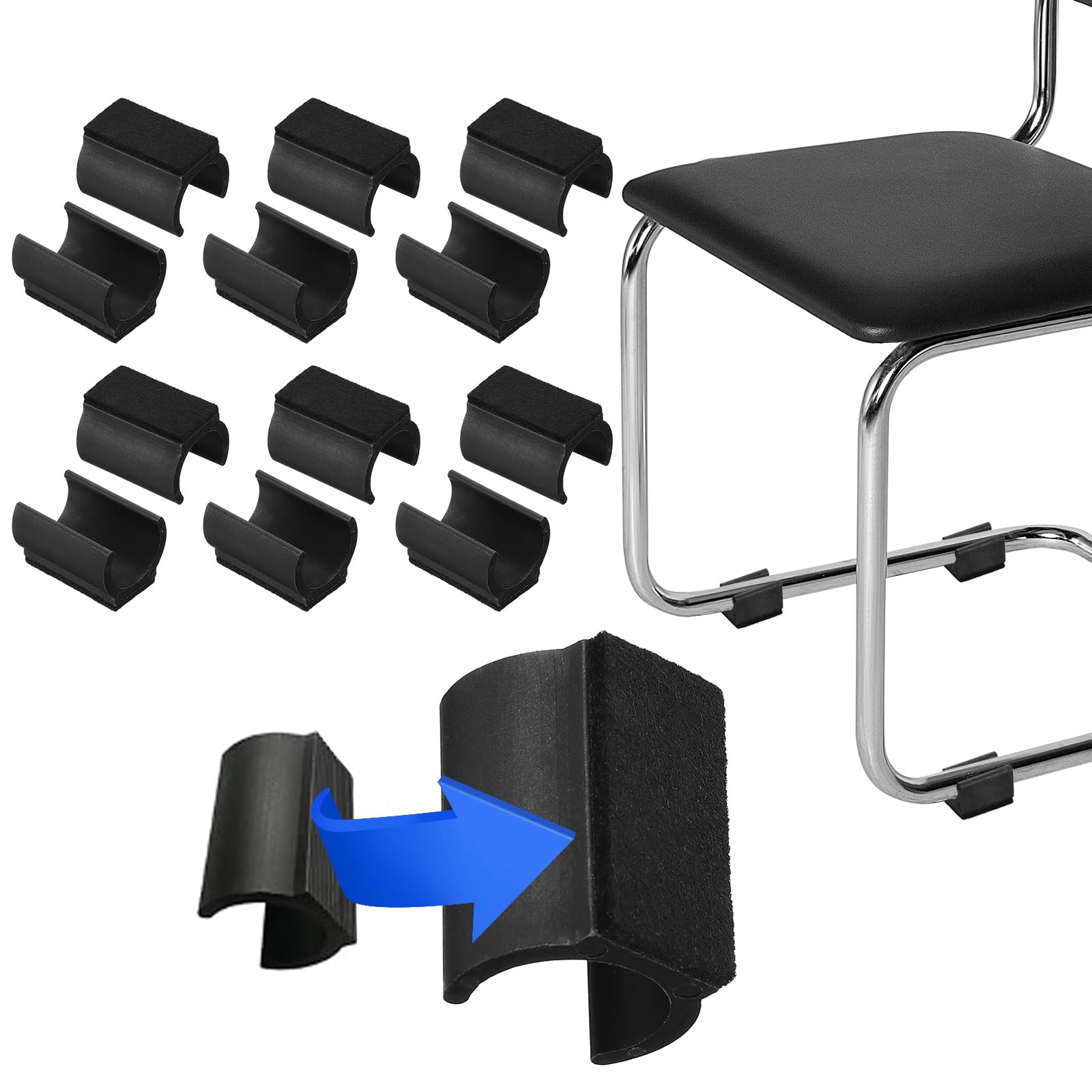 PATIKIL Rectangle U Shaped Chair Leg Tips Caps with Felt Pads, 12 Pack Slide Smoothly Furniture Feet Floor No Scratches No Noise Protectors Protect Hardwood Floors Fit Dia 25 mm Leg, Black