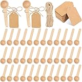 Baderke 50 Sets 3 Inch Mini Wooden Spoons Small Wooden Spoons Disposable Small Spoons for Spice Jars Wood Spoons with Tags an