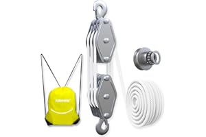 KITUYOTO Block and Tackle Pulley System, 2200 LBS Breaking Strength Pulley System for Lifting Heavy Objects, 50 Feet Rope Hoist, 5:1 Lifting Power, Heavy-Duty Pulley Hoist