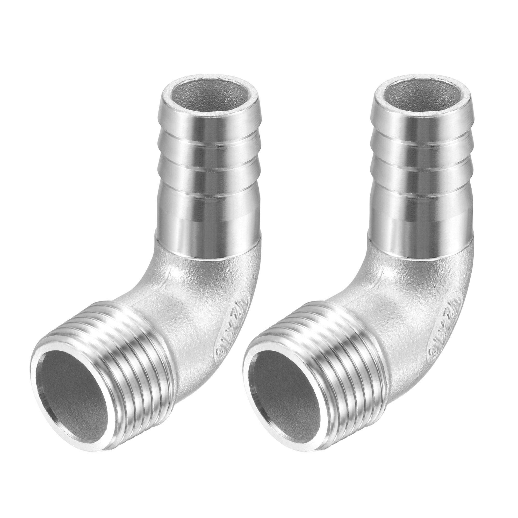 sourcing map 304 Stainless Steel Hose Barb Fitting Elbow, 16mm Barbed x G1/2 Male Pipe Connector Adapter for Water Fuel Air, Pack of 2