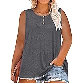 Womens Plus Size Tops Summer Sleeveless Loose Fit Button Down Tanks Top Blouse Shirts