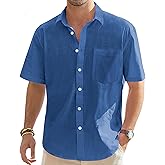 J.VER Men's Linen Short Sleeve Shirts Cotton Casual Lightweight Button Down Shirt Beach Vacation Summer Tops with Pocket