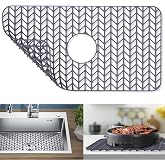 Silicone Protectors for Kitchen Sink, GUUKIN 26''x 14'' Sink Mat Grid for Bottom of Farmhouse Stainless Steel Porcelain with Center Drain (Grey)