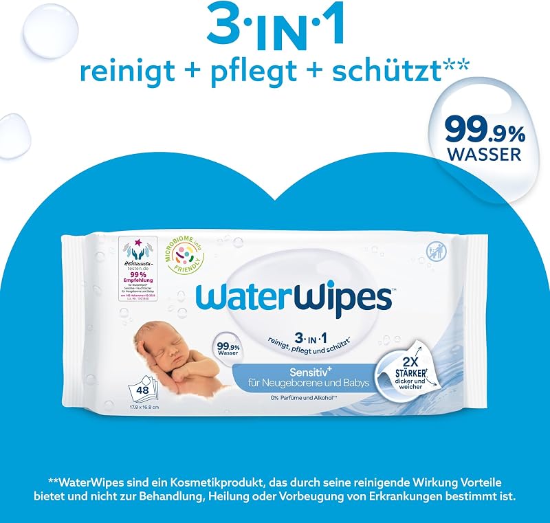 Sensitive+ Newborn & Baby Wipes, 99,9% Wasser, 18 Pack
