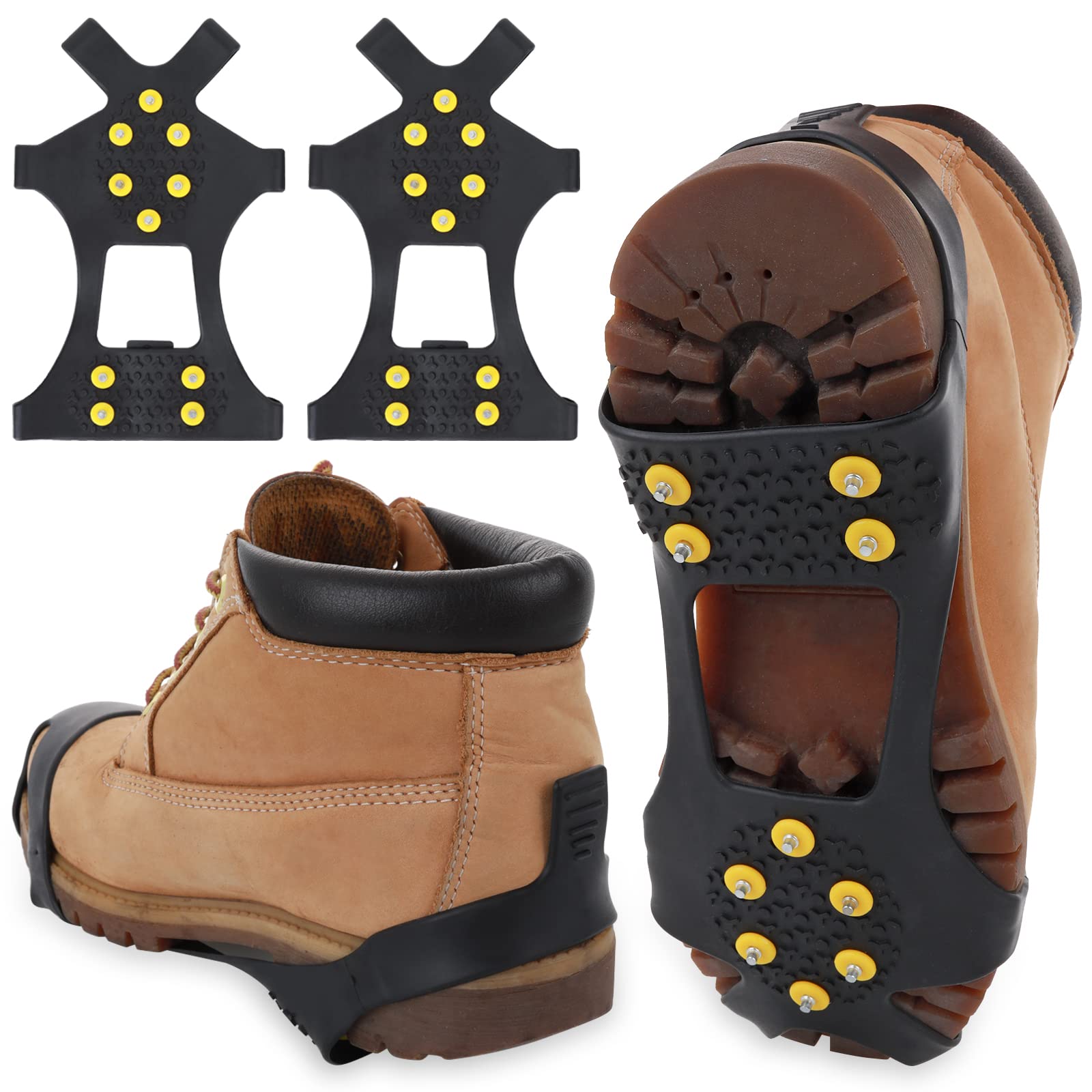 Abeillo Ice Cleats for Shoes and Boots, Silicone Ice Snow Grips Stainless Steel Shoe Spikes Grips, Shoe/Boot Traction Cleat Crampon for Walking on Snow, Ice Anti Slip Footwear(XL)