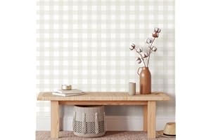 Cohoo Home Plaid Peel and Stick Wallpaper Boho Plaid Contact Paper for Cabinets Checkered Neutral Contact Paper Self Adhesive Removable Wallpaper for Bathroom Nursery Waterproof 17.3inW 78.7inL