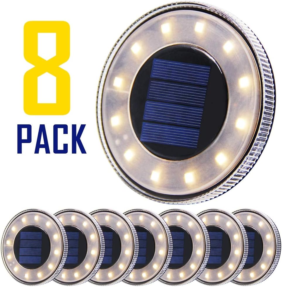MAGGIFT 8 Pack Solar Disk Lights Outdoor, 12 LED Ground Light, IP68