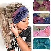 YONUF Wide Boho Headbands for Women Fashion Knotted Headband Yoga Workout Hair Accessories African Head Wrap Red Tie Dye 4 Pack