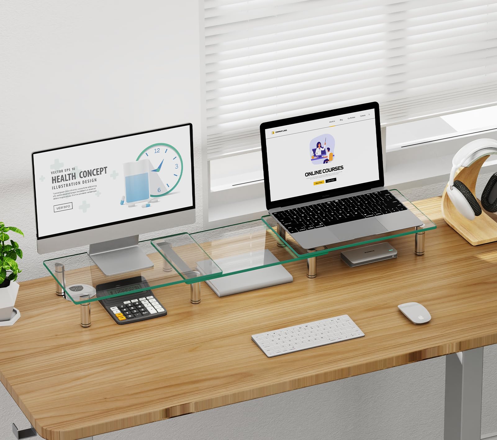 Glass Computer Monitor Roser Mua ErgoFocus Dual Monitor Stand Riser, Tempered Glass Computer Monitor ...