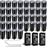 HAOLI 36 Pack, 20oz Stainless Steel Bulk Tumblers with Lids and Straws, Leakproof Double Wall Travel Mug for Hot/Cold Drinks, Home Office Outdoor Party Use, Durable Powder Coated Insulated Cup/Black
