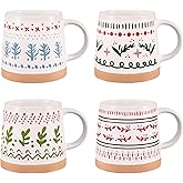 Maustic Christmas Mugs Set of 4, Christmas Coffee Mugs, Ceramic Holiday Mug for Hot Cocoa, Hot Chocolate, Coffee, Tea, Family Gifts, 14 Oz, Microwave & Dishwasher Safe