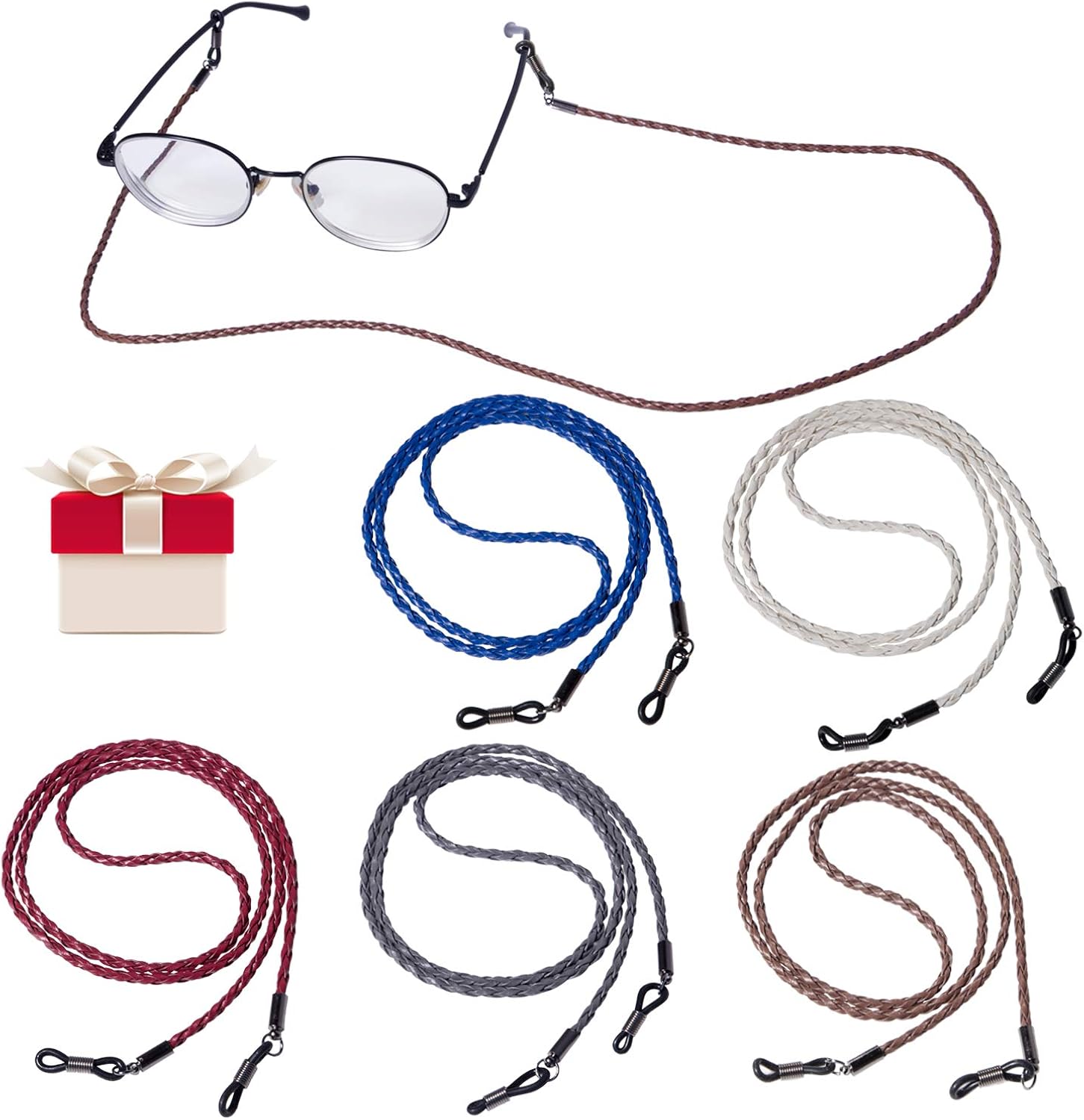 5 Pack Eyeglasses Holder Strap Cord, Premium Leather Glasses Lanyard