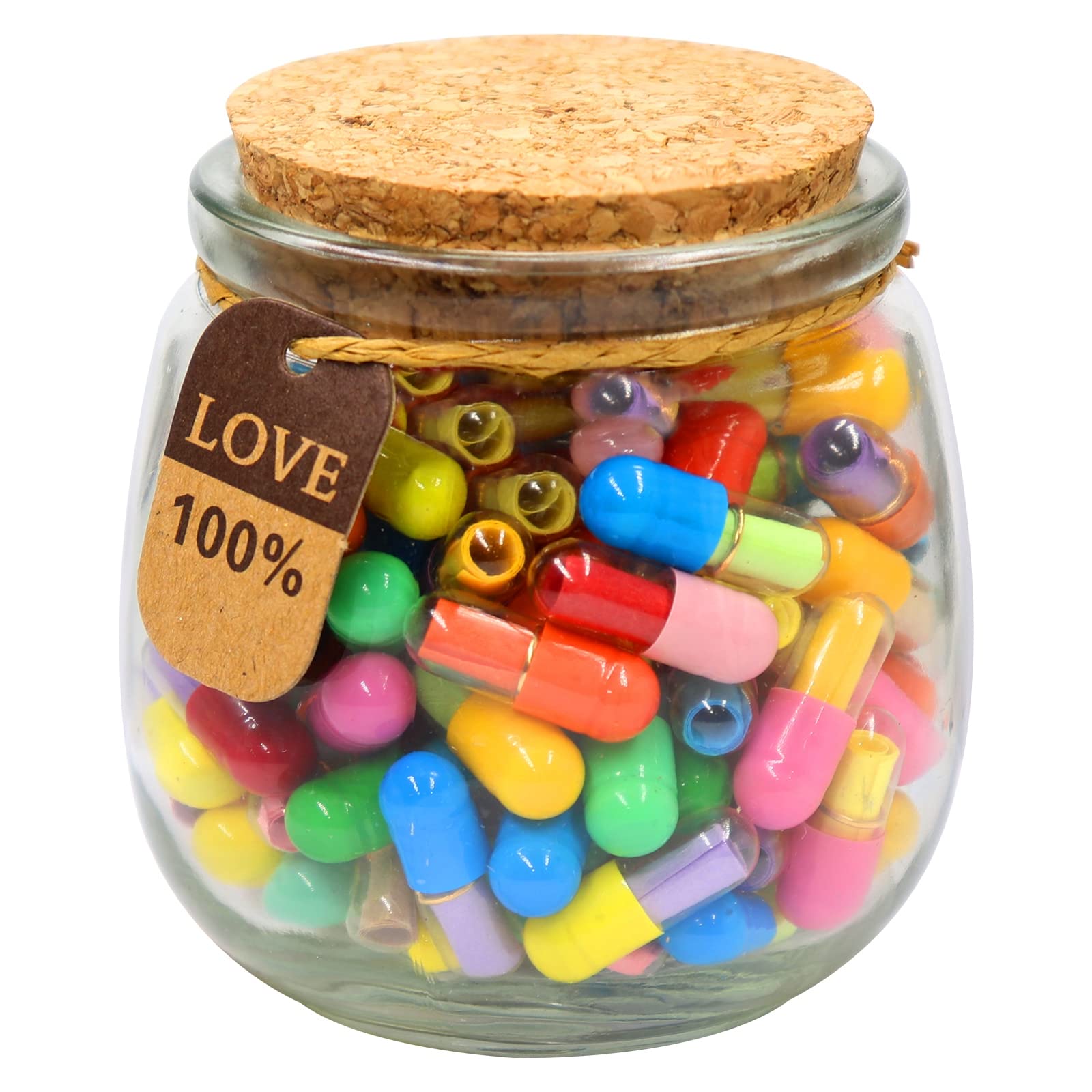 Prounion 100PCS Capsule Letters Message in a Glass Bottles, Love Friendship Capsule Letter Message Pills with Wishing Jar, Cute Pill Note Messages for Boys Girls Friends