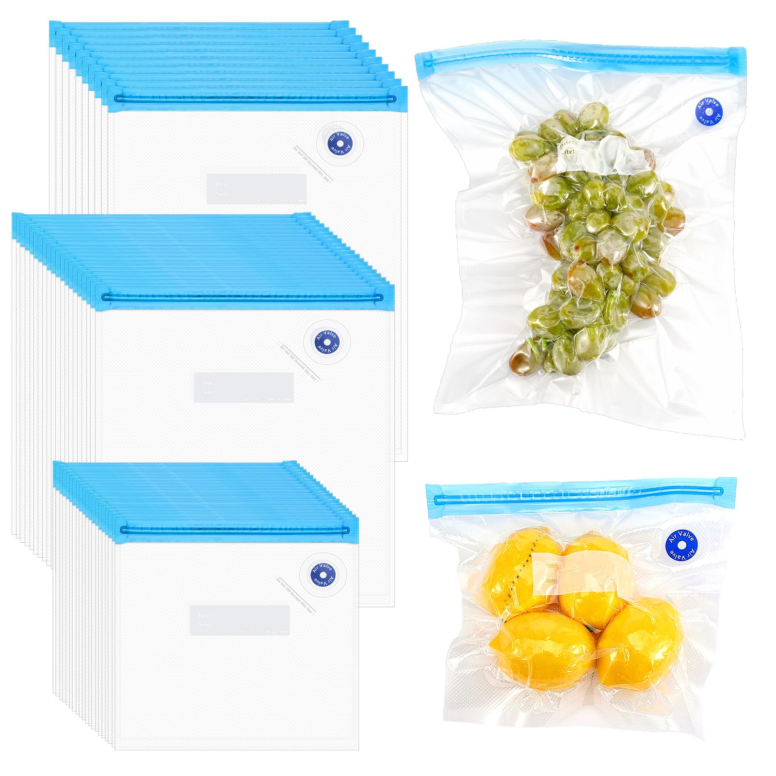 Photo 1 of 50 Pcs Sous Vide Bags Reusable 3 Size Vacuum Seal Bag for Food and Cooking Zipper Storage Vacuum Sealer Bags with Air Valve 8.27×8.66inch 10.24×11.02inch 10.24×13.38inch
