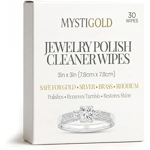 Mystigold Jewelry Cleaner Wipes 30 Count Tarnish Polishing Cloths, 3x3 in | Silver polishing cloth • Jewelry cleaning cloth •
