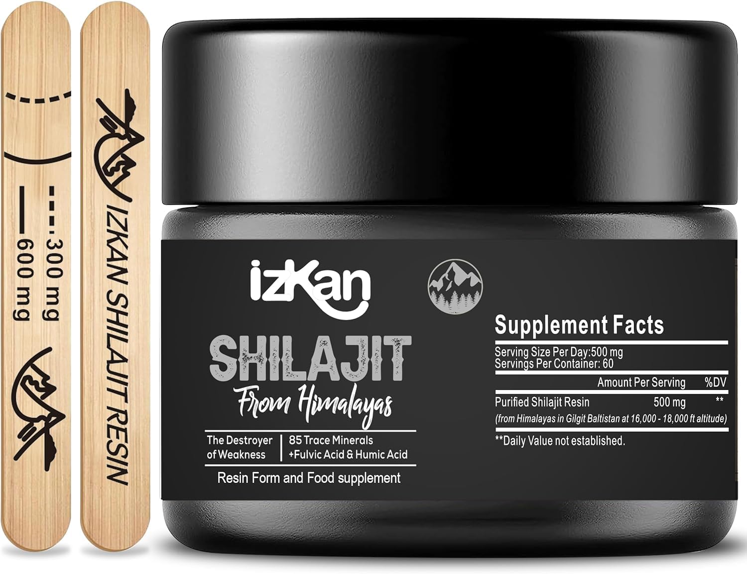 iKzan Shilajit Resin 100% Natural Himalayan Pure Organic Shilajit 600mg with 85+ Trace Minerals & Fulvic Acid Supports Energy, Strength & Immunity, 30 Grams.