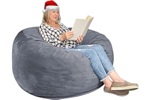 SHOUREN 3 Ft Large Bean Bag Chairs for Adults/Teens with Memory Foam Filling, Comfy Bean Bag Sofa with Filler Included, Soft Dutch Velvet Fabric Beanbags,3 Foot, Grey