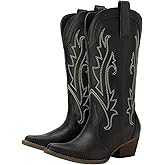HISEA Rollda Cowboy Boots for Women, Cowgirl Boots, Comfortable Western Boots with Pointed Toe Stitched Embroidery for Country Concert Dancing Wedding Traveling Daily Outfits