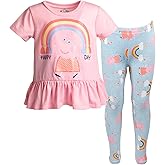 Peppa Pig Girls Ruffle T-Shirt and Leggings Outfit Set Toddler to Little Kid Sizes (2T - 7-8)