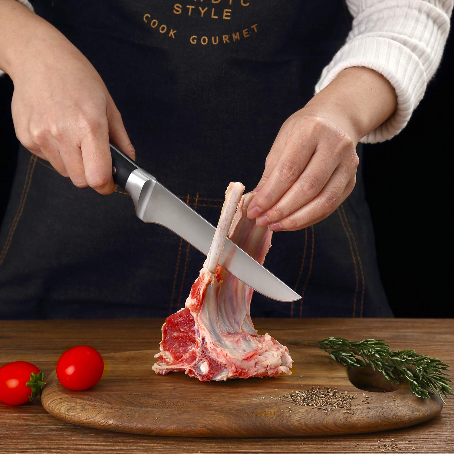 Boning Knife 6.5 inch, SHAN ZU Chef Knife Professional Kitchen Knife Cutlery Kitchen Cooking Chef Bone Knife Set Ultra Sharp German Stainless Steel Blade for Fish Beef Meat Home Restaurant Travel Skin