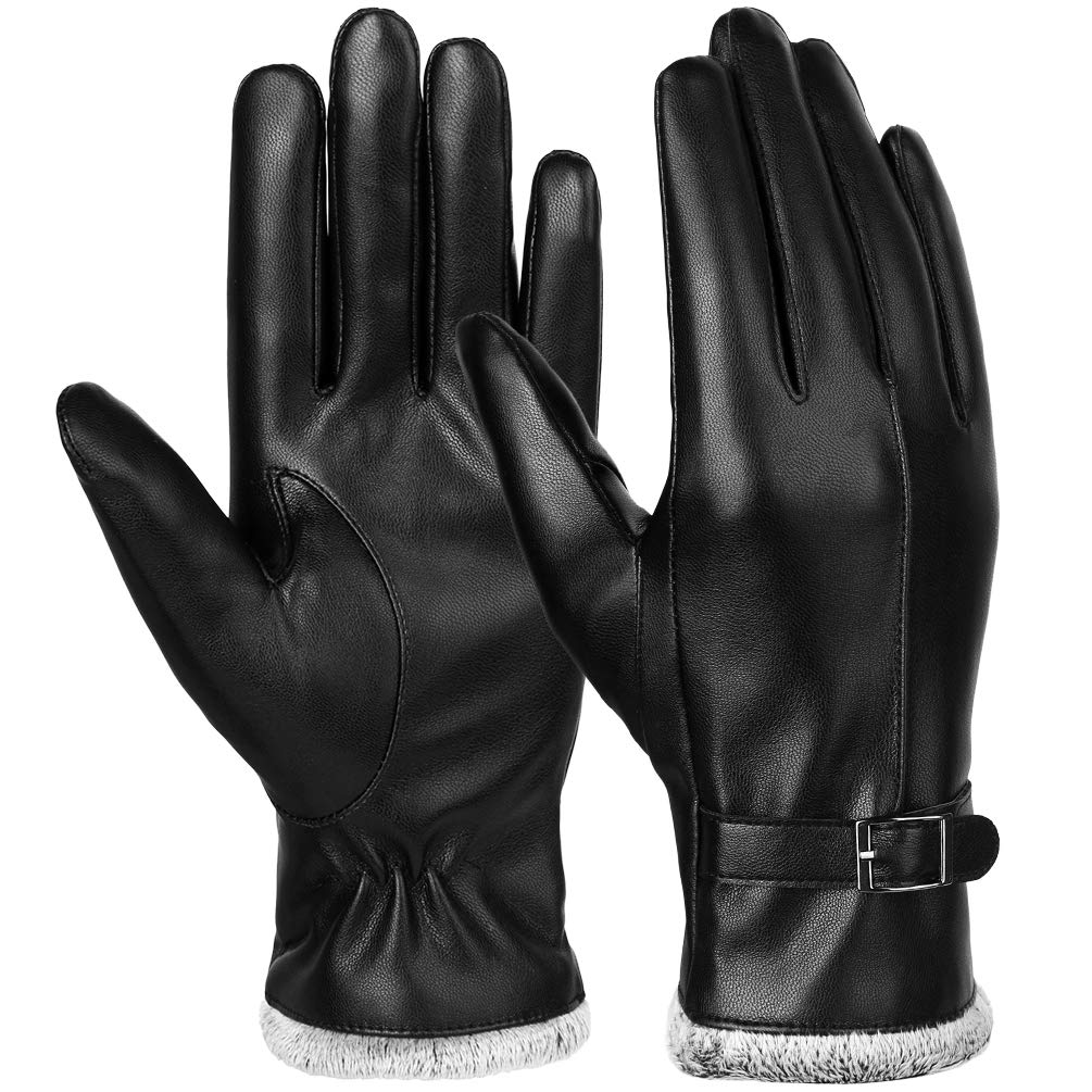 VBIGER Gants Tactiles Hiver Chaud PU Cuir pour Femme,Noir