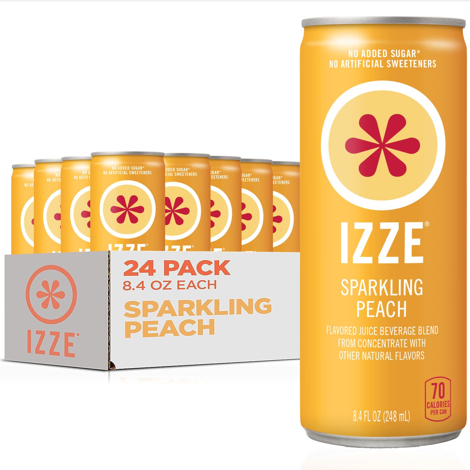 IZZE Sparkling Juice Beverage Blend, Peach, No Sugar Added, 8.4 FL OZ, 24 Cans